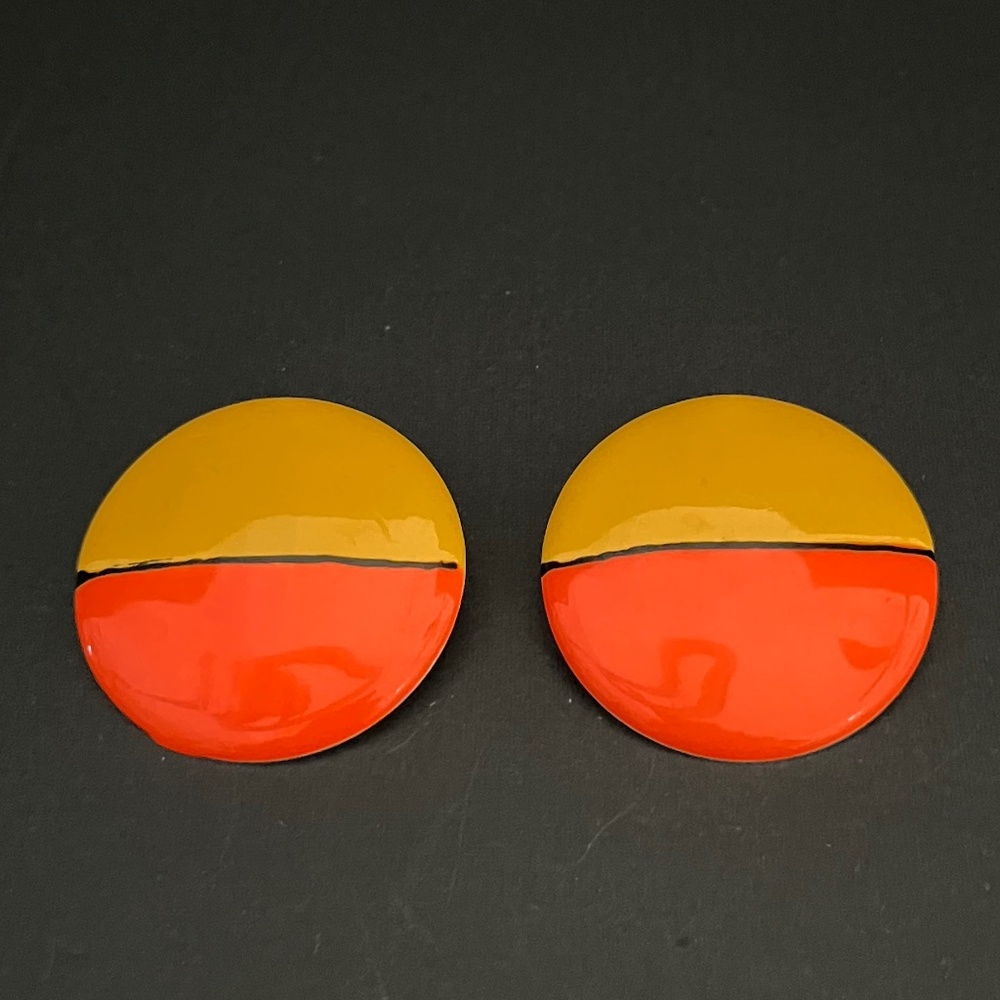 Big Bright Bold Vintage Yellow and Orange Enamel Post Pierced Earrings